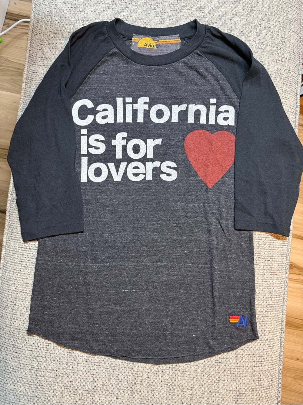 VTG RARE Aviator Nation California is For Lovers Henley Tee Charcoal Gray sz M